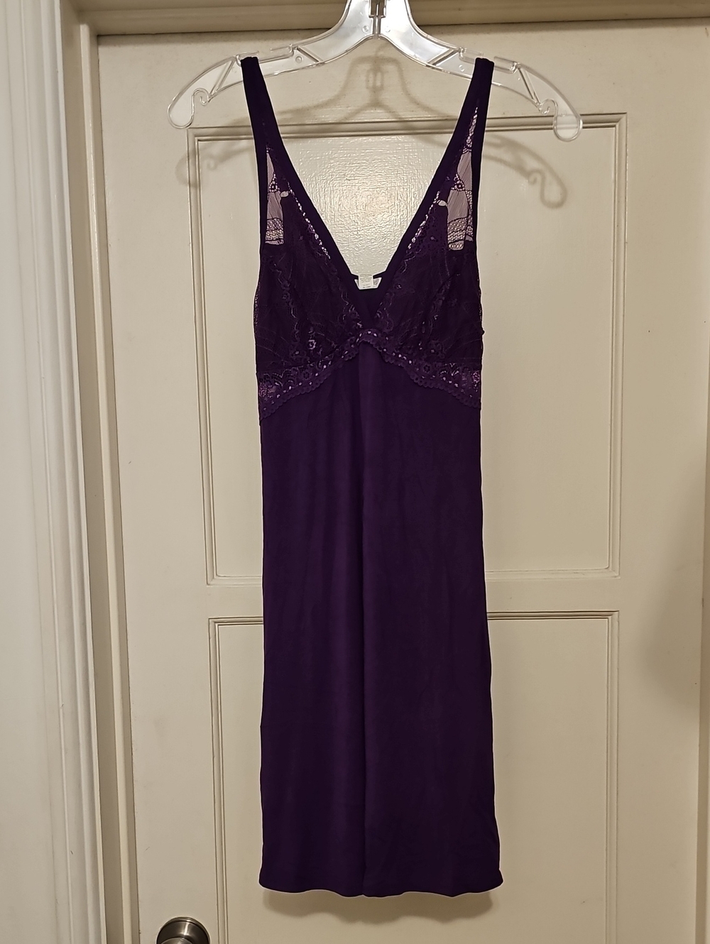Elegant Purple Lace-Trim Chemise with Adjustable Straps